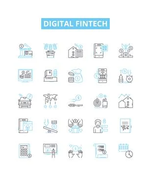Digital fintech vector line icons set. Fintech, Digital, Payments, Blockchain Stock Illustration
