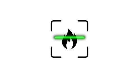 Digital fire icon scanning animation with green laser light tracking motion.. Stock Footage 346498743