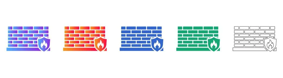 Digital Firewall and Security Shield Icon Set Stock Illustration