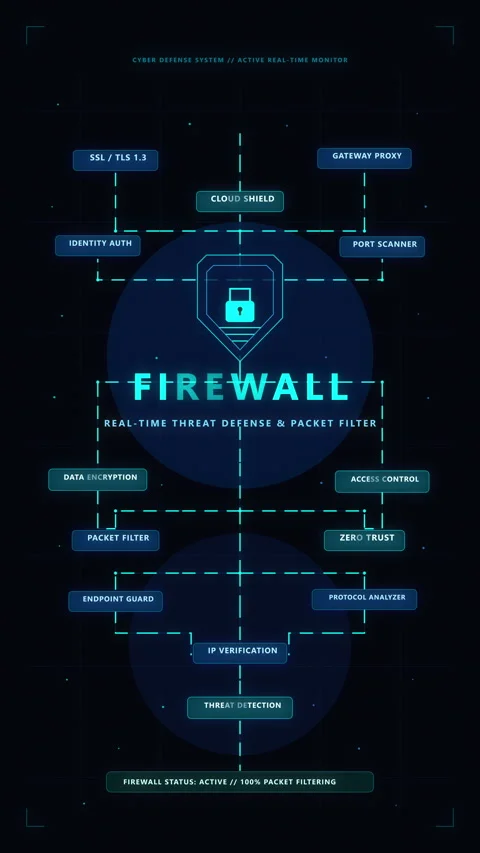 Digital firewall cyber security loop motion graphic with hud elements Stock Footage 347051770