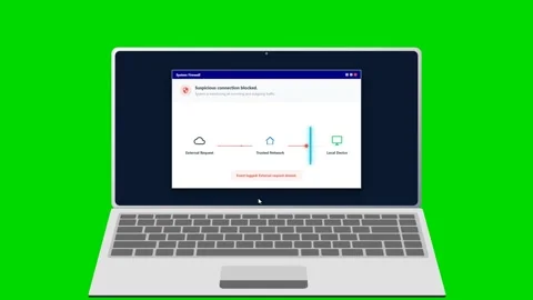 Digital firewall protecting network connection on laptop screen. 4K Video stock 341694564