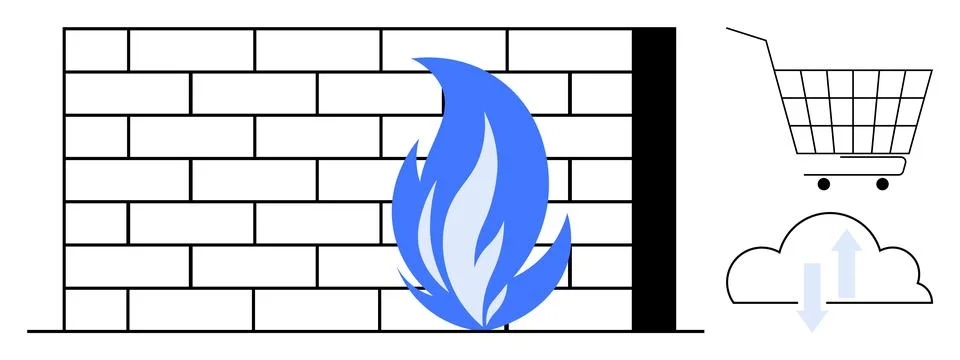 Digital Firewall Protection with E-commerce and Cloud Integration Symbols Stock Illustration
