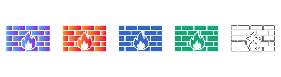 Digital Firewall Protection Icon Set with Flame Symbol Иллюстрация