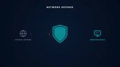 Digital firewall shield blocking incoming cyber attacks in network. 4K Stock Footage 342114661