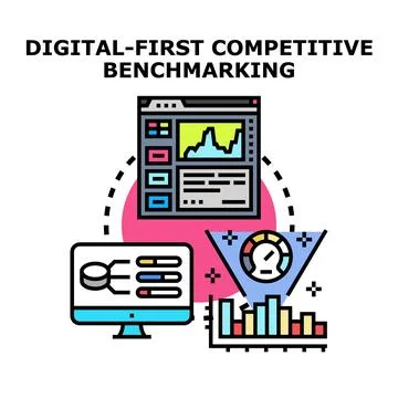 Digital first competitive benchmarking analytics strategy Illustrazione stock