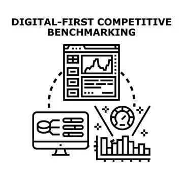 Digital first competitive benchmarking analytics strategy Stock Illustration