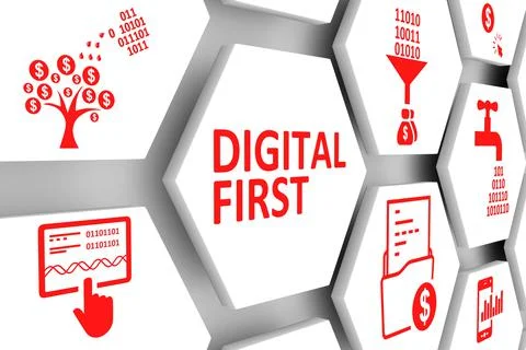 DIGITAL FIRST concept cell background 3d illustration Stock Illustration