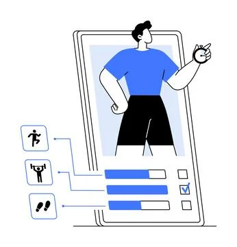 Digital Fitness Tracker with Multiple Workout Options and Progress Indicators Stock Illustration