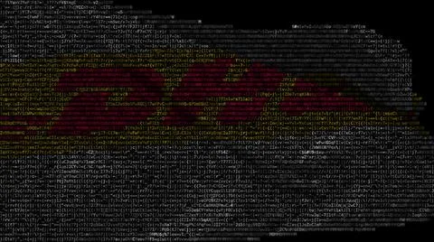 Digital flag with DHL logo on the screen. Editorial 3d rendering Illustrazione stock