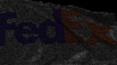 Digital flag with Fedex logo on the screen. Editorial 3d rendering Stock Illustration