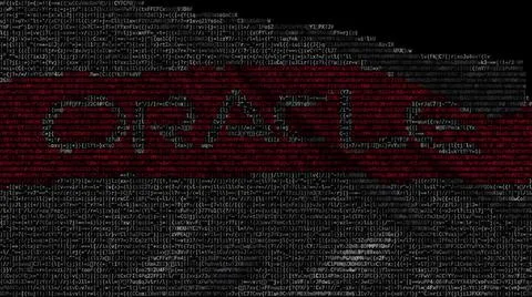 Digital flag with Oracle logo on the screen. Editorial 3d rendering Illustrazione stock
