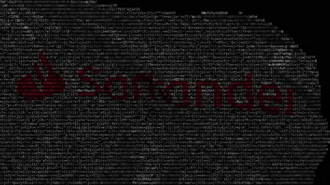 Digital flag with Santander logo on the screen. Editorial looping animation Stock Footage 145326908