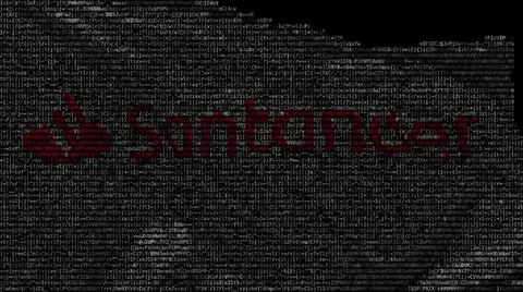 Digital flag with Santander logo on the screen. Editorial 3d rendering Illustrazione stock