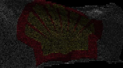 Digital flag with Shell logo on the screen. Editorial 3d rendering Illustrazione stock