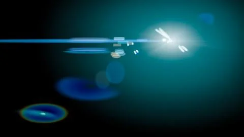 Digital flare overlay sun light len effect on black background. Bright blue a Stock Illustration