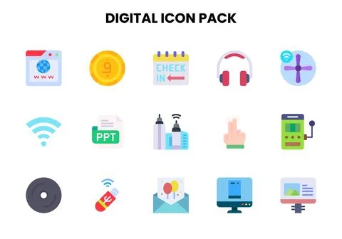Digital Flat Design Icons Pack 스톡 일러스트