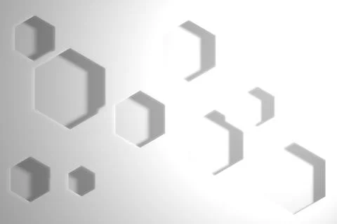Digital flat design showing 3D hexagonal shapes casting soft shadows on smooth Stock Illustration