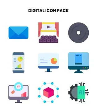 Digital Flat Scalable Icons Pack Stockillustratie