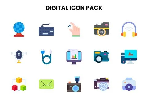 Digital Flat Scalable Icons Pack Stock Illustration