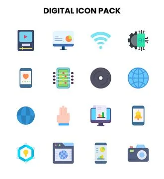 Digital Flat Set Icons Pack Stock Illustration
