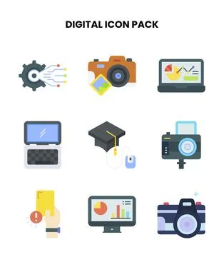 Digital Flat Set Icons Pack Illustrazione stock