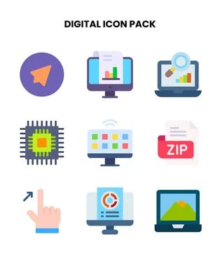 Digital Flat Set Icons Pack 스톡 일러스트