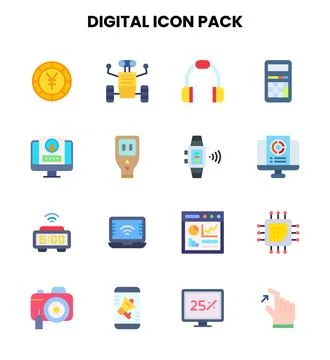 Digital Flat SVG Icons Pack Stock Illustration