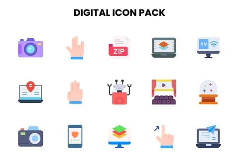 Digital Flat UI Icons Pack Stock-Illustration