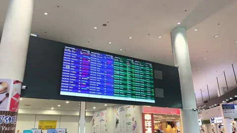 Digital Flight Information Display System Screen at KLIA2 Airport Stock Footage 321039904