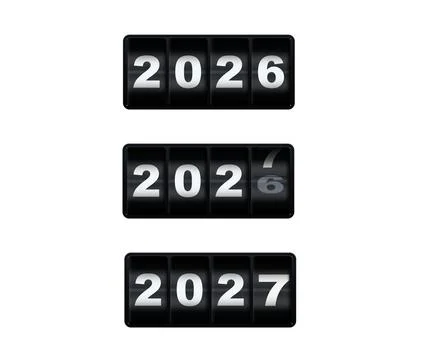 Digital flip clock display showing the transition from year 2026 to 2027 Stock Illustration