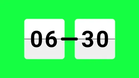 Digital Flip Clock Page Animation 6 to 7 Time Change Green Screen 4K Stock Footage 333780746