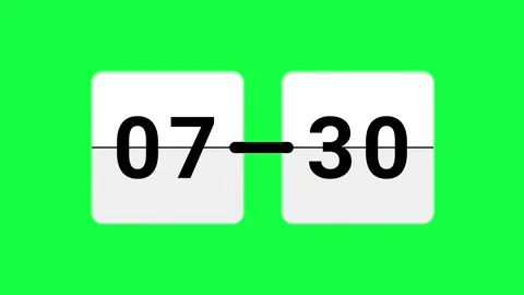 Digital Flip Clock Page Animation 7 to 8 Time Change Green Screen 4K Stock Footage 333780748
