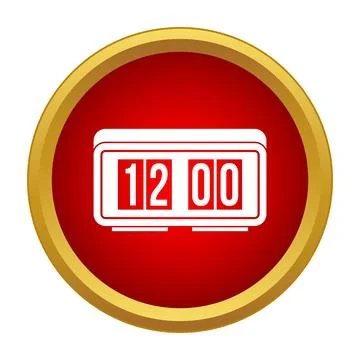 Digital flip clock showing 12,00 inside red circle Stock Illustration