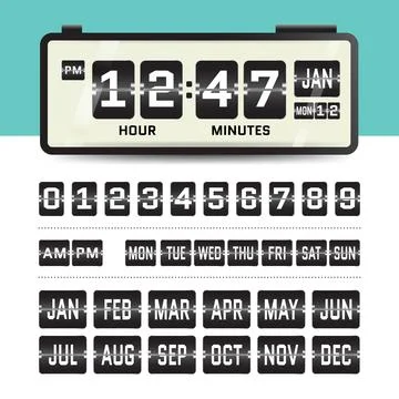 Digital Flip Clock UI Elements Set Illustrazione stock