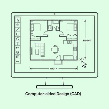 Digital Floor Plan on Computer Screen Stock Illustration