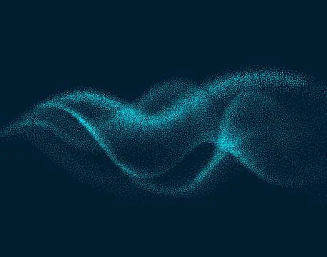 Digital flow wave with particles in motion. Abstract smoke effect background Stock Illustration