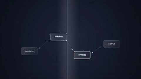 Digital Flowchart Data Process: Input, Analysis, Optimize, Output Stock Footage 348423750