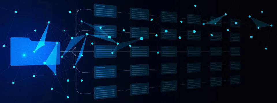 Digital folder and documents with connecting dots and lines. 스톡 일러스트