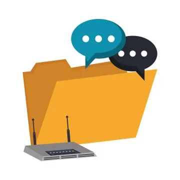 Digital folder with chat bubbles and wifi router Stockillustratie