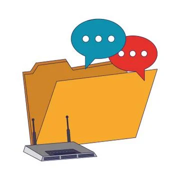 Digital folder with chat bubbles and wifi router blue lines 库存插图