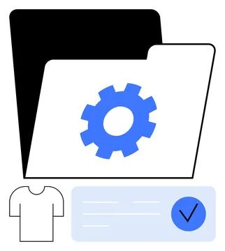 Digital Folder with Gear Symbol, T-shirt Icon, and Checklist Tick for Organ.. 库存插图