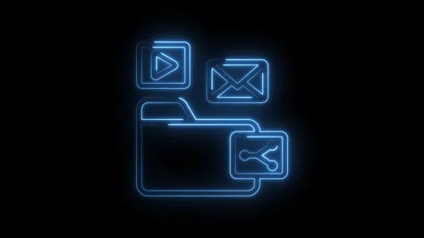 Digital folder with play button envelope and share icon glowing blue neon lines Stock Footage 333951882