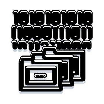 Digital folders storing binary data and information security 库存插图