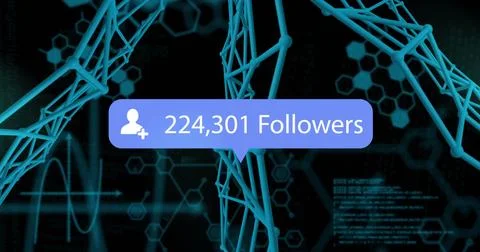 Digital follower count notification over DNA strands and binary coding image 写真素材
