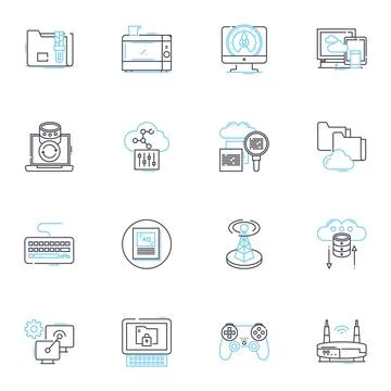 Digital footprint linear icons set. Traceability, Privacy, Reputation, Exposure Stock Illustration