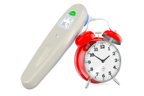 Digital Forehead and Ear Thermometer with alarm clock, 3D rendering Stock Illustration