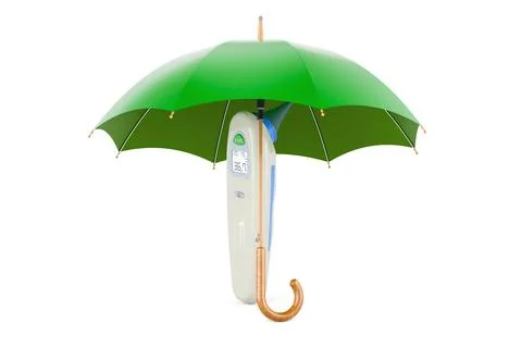 Digital Forehead and Ear Thermometer under umbrella. 3D rendering Stock Illustration