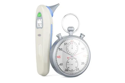 Digital Forehead and Ear Thermometer with stopwatch, 3D rendering Stock Illustration