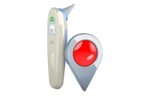 Digital Forehead and Ear Thermometer with map pointer, 3D rendering Illustrazione stock