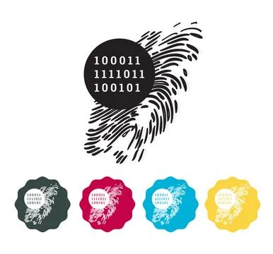 Digital Forensics - finger print with binary number - Stock Icon Stock Illustration